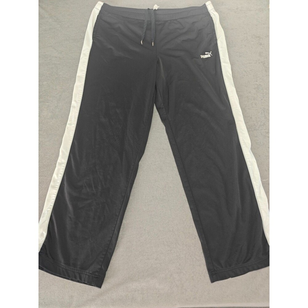 Puma Men’s Large Black White Stripe Track Pants Drawstring Wide Leg Retro